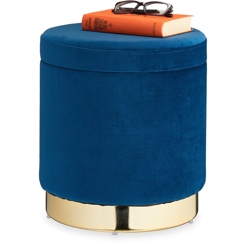 Relaxdays - Storage Ottoman, with Lid, Cushioned Seat Stool, Modern Seat Cube, Footrest, h x t: 41.5 x 37 cm, Blue/Gold