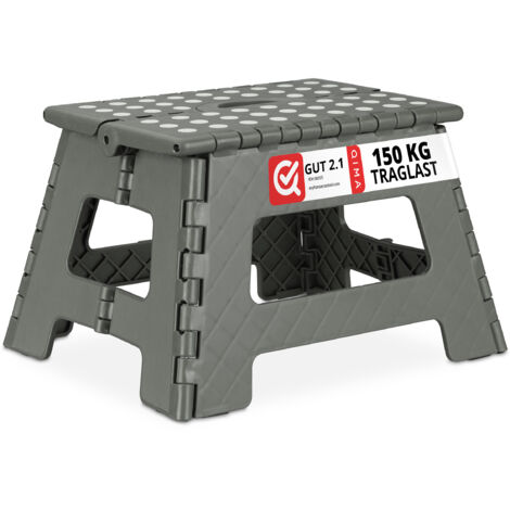 Relaxdays Sgabello Pieghevole M, Trasportabile, da Viaggio e Bagno, Bambini, Fino 150 kg Plastica 22 cm, Grigio Chiaro