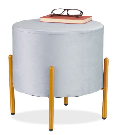 Relaxdays Sgabello Pouf da Salotto e Camera Letto, Poggiapiedi Imbottito, Sedia Velluto e Metallo, HxD: 39x37 cm, Grigio