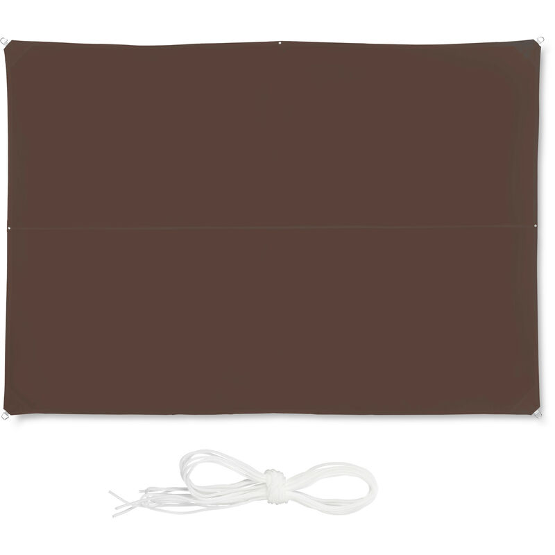 Relaxdays - Shade Sail, Rectangular, Water-Repellent, UV-Protection with Tethers, Balcony Canopy, WxD: 3 x 4 m, Brown