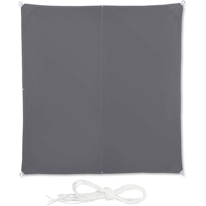 Relaxdays - Shade Sail, Square, Water-Repellent, UV-Protection with Tethers, Balcony Canopy, WxD: 3 x 3 m, Grey