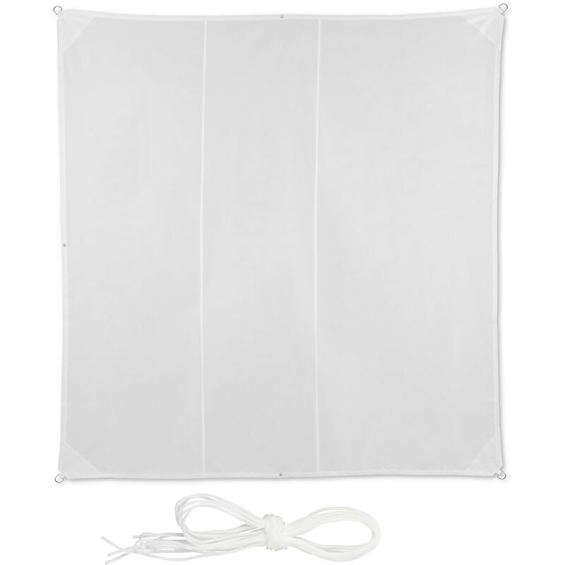 Relaxdays - Shade Sail, Square, Water-Repellent, UV-Protection with Tethers, Balcony Canopy, WxD: 4 x 4m, White