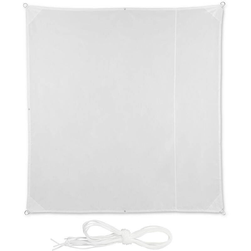 Relaxdays - Shade Sail, Square, Water-Repellent, UV-Protection with Tethers, Balcony Canopy, WxD: 2 x 2m, White