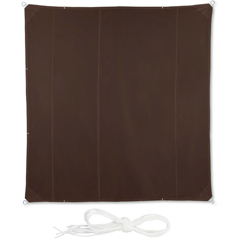 main image of "Relaxdays shade sail, square, waterproof, UV protection, canopy, with ropes, patio, terrace, size 5 x 5 m, brown"
