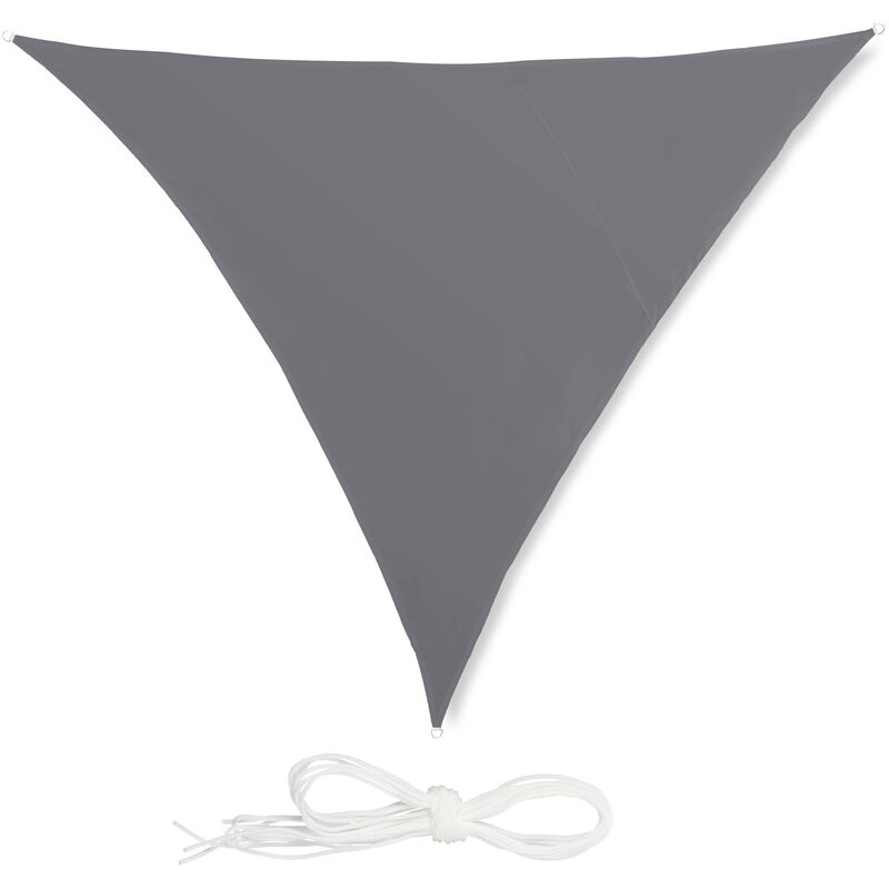 Relaxdays Shade Sail, Triangle, Water-Repellent, UV-Protection with Tethers, Balcony Canopy, 3x3x3m, Grey