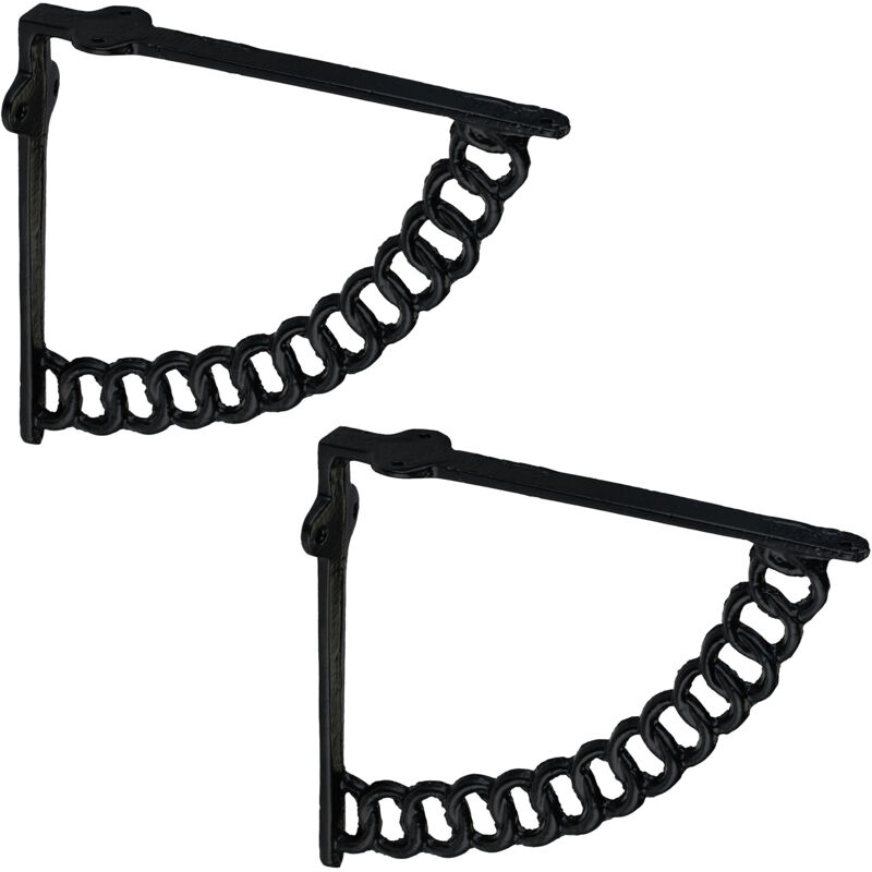 Relaxdays - Shelf Brackets, Set Of 4, Cast Iron, Supports, For Wall-mounted Shelves, Chain Design, 18.5 X 4 X 22 Cm, Black