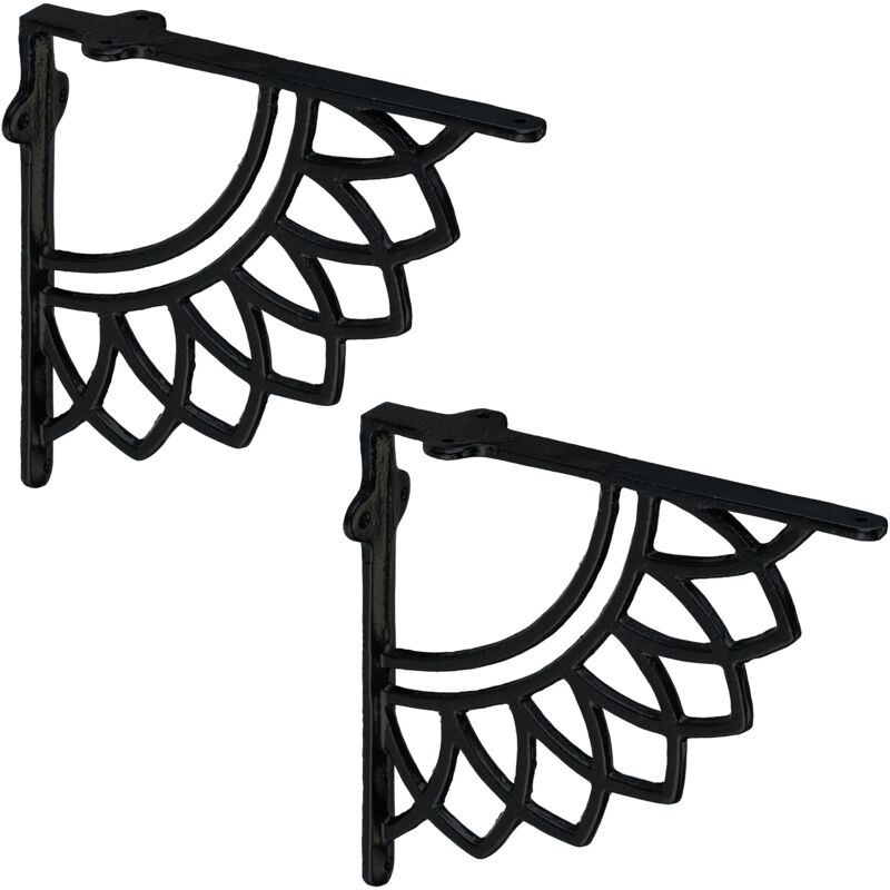 Relaxdays - Shelf Brackets, Set Of 2, Cast Iron, Boho Mandala Design, Angle Supports For Wall-mounted Shelves, Black