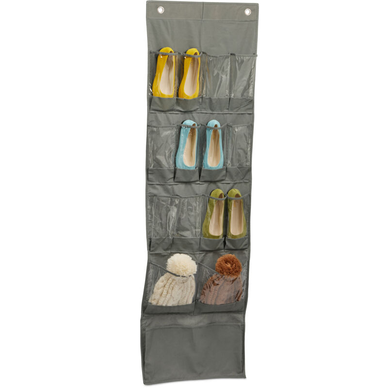 Relaxdays Wardrobe Hanging Storage, 15 Compartments, Hwd, 158 X 47.5 X 5 Cm, Mesh & Fabric, Foldable, Shoe Closet, Grey