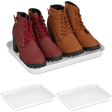Relaxdays Shoe Trays, Set of 3, Hallway Storage for Muddy or Wet Boots, Wellies & Trainers, 35 x 27 cm, Plastic, White