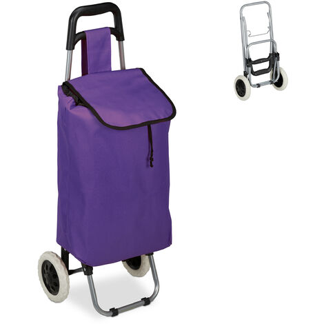 Relaxdays Shopping Trolley, Folding, 25 L Grocery Tote with Casters, 10 kg Capacity, 91 x 40 x 30 cm, Purple