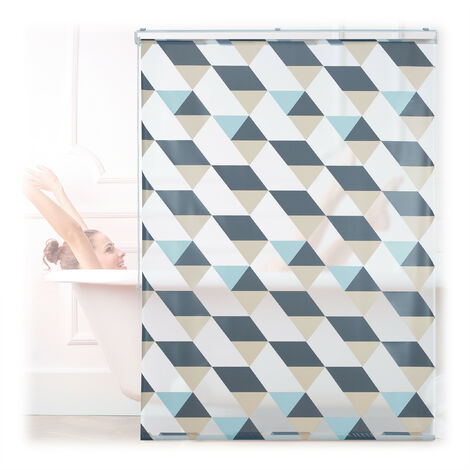Relaxdays Shower Roller Blind, Geometric Pattern, Flexible Mounting, for Bath and Window, HxW: 120x240 cm, Colourful