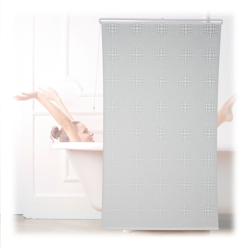 Relaxdays - Shower Roller Blind, Semi-transparent Pattern, Bath Curtain, Ceiling-mount, Water-repellent, 140x240cm, White