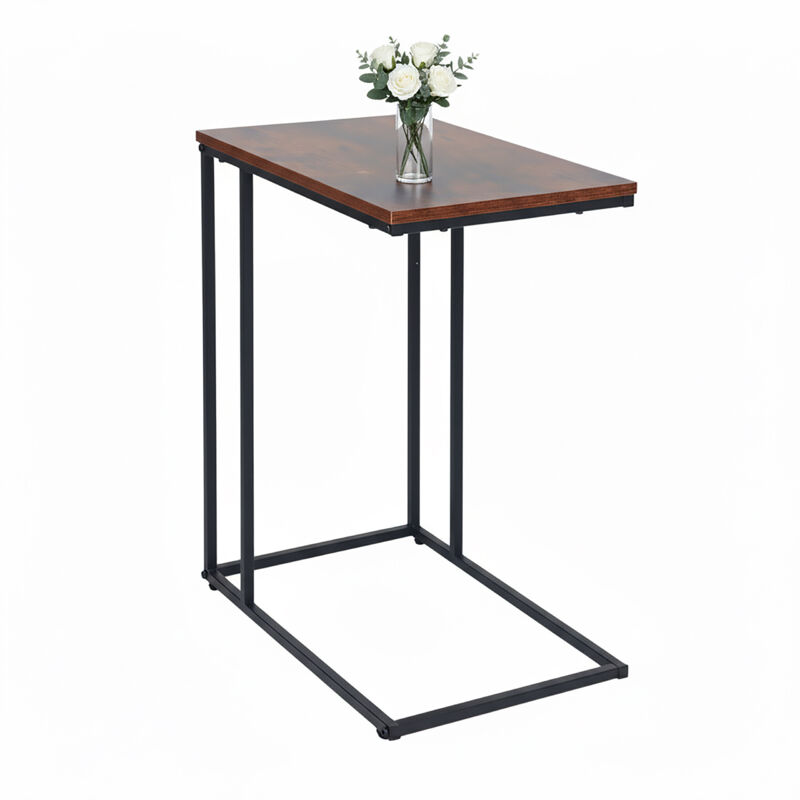 Relaxdays Side Table, Hwd, 64 X 50 X 35 Cm, Mdf, Metal, C-shape, Table For Sliding Under, Living Room, Black/brown