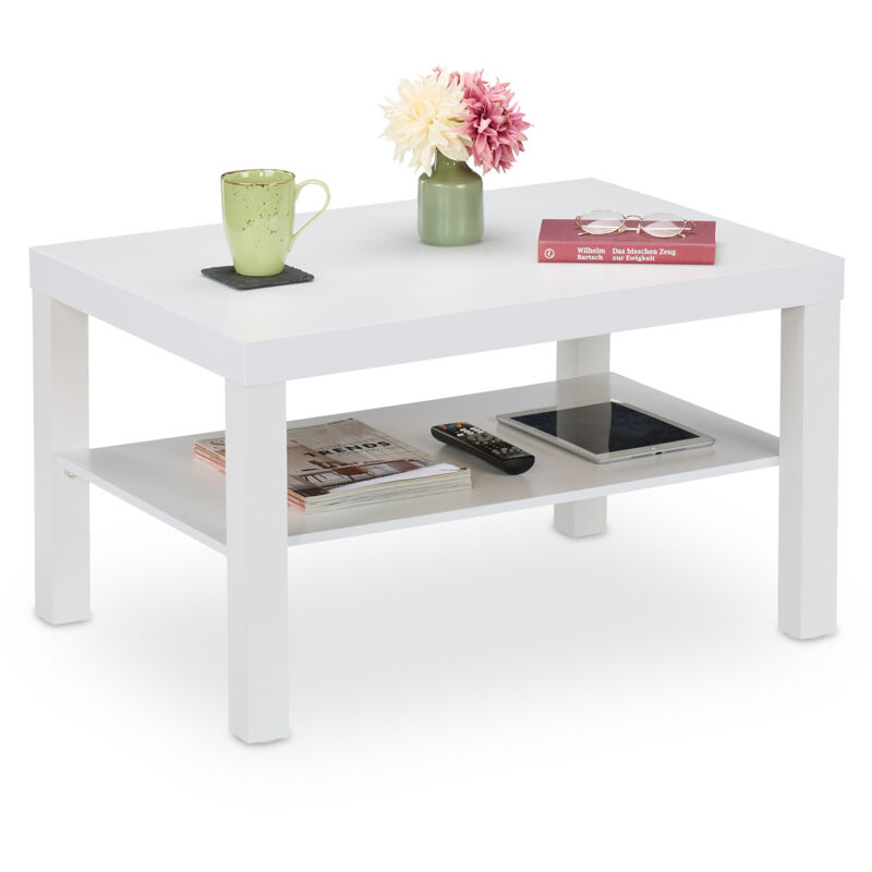 Relaxdays Coffee Table With Shelf, Hwd, 45 X 79 X 55 Cm, Living Room Storage, Mdf, Couch & Sofa, Rectangular, White