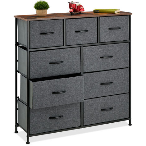 Relaxdays Sideboard Camera da Letto, HLP: 100x100x30 cm, Comò a 9 Cassetti in Tessuto, Ripiano MDF, Acciaio, Multicolore