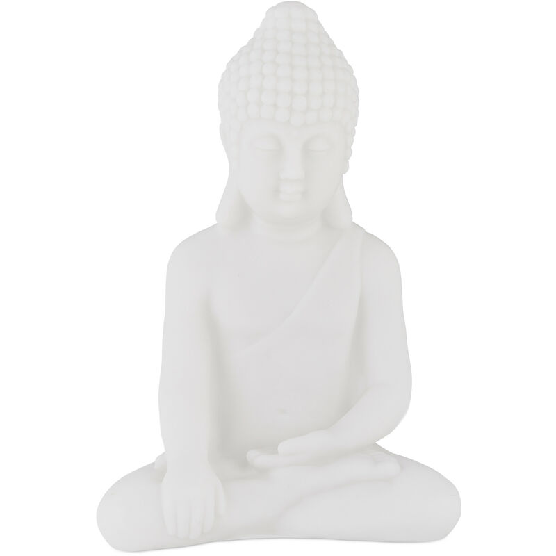 Sitting Buddha Figurine, 17 Cm, Decorative Ornament For Living Room And Bathroom, Moisture-resistant, White - Relaxdays