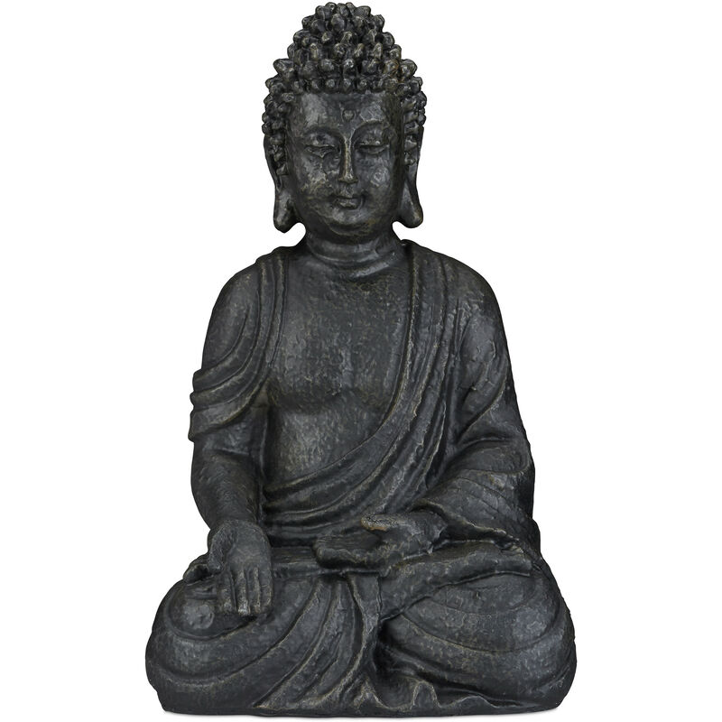 Relaxdays Sitting Buddha Figurine, 40 cm, Feng Shui, Outdoor, Garden, Décor, Big Zen Buddha Figurine, Dark Grey