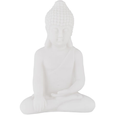 Relaxdays Sitting Buddha Figurine, Set of 2, 17 cm, Decorative Ornament, Moisture-Resistant, Weather & Frostproof, White
