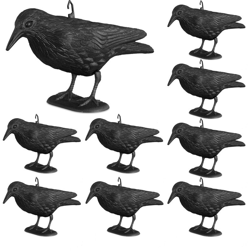 Relaxdays 9 X Sitting Crow Bird Repellent, Scarecrow Decoration, Flying Decoy Pest Control Prop, 20 X 33 X 12 Cm, Black