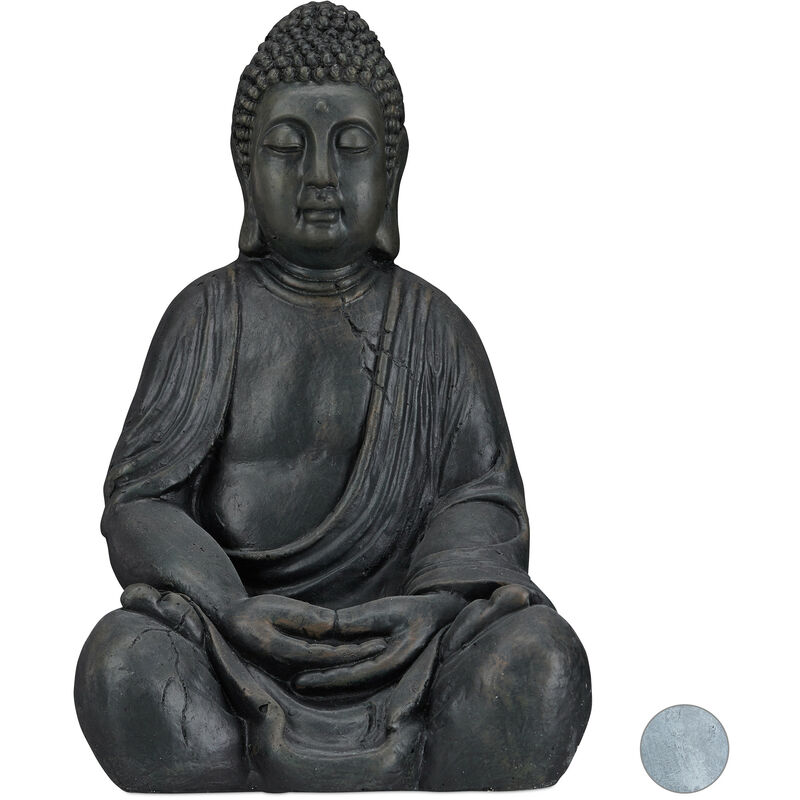 Sitting xl Buddha Figurine, 50 cm, Feng Shui, Outdoor, Garden, DecorBig Zen Buddha Figurine, Dark Grey - Relaxdays