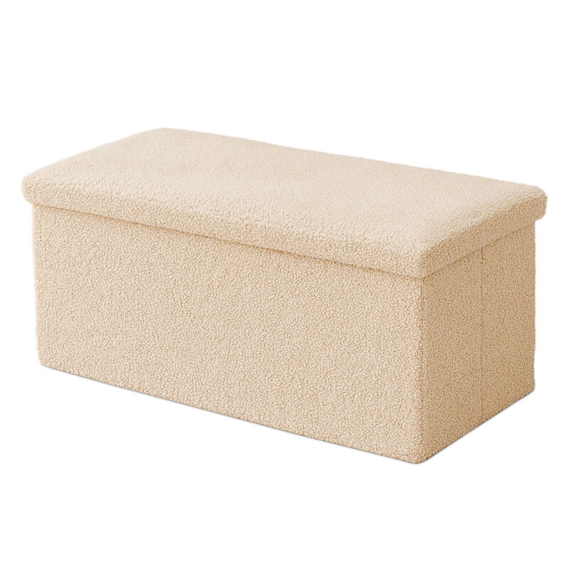 Relaxdays Sitzbank, Stauraum, Teddystoff, Faltbar, Gepolstert, Flur, Schlafzimmer, Hbt, 38x76x38 Cm, Sitztruhe, Beige