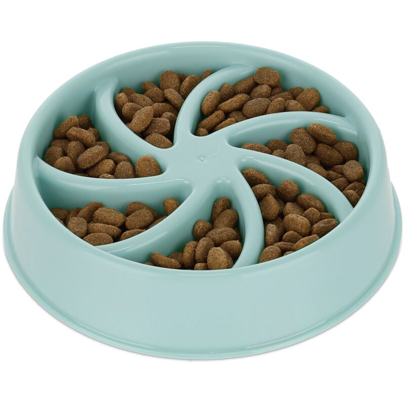 Relaxdays - Slow Feeder Dog Bowl, Set of 2, Pet Food, 600 ml Volume, Spiral Pattern, Healthy Eating, Dishwasher Safe, Blue