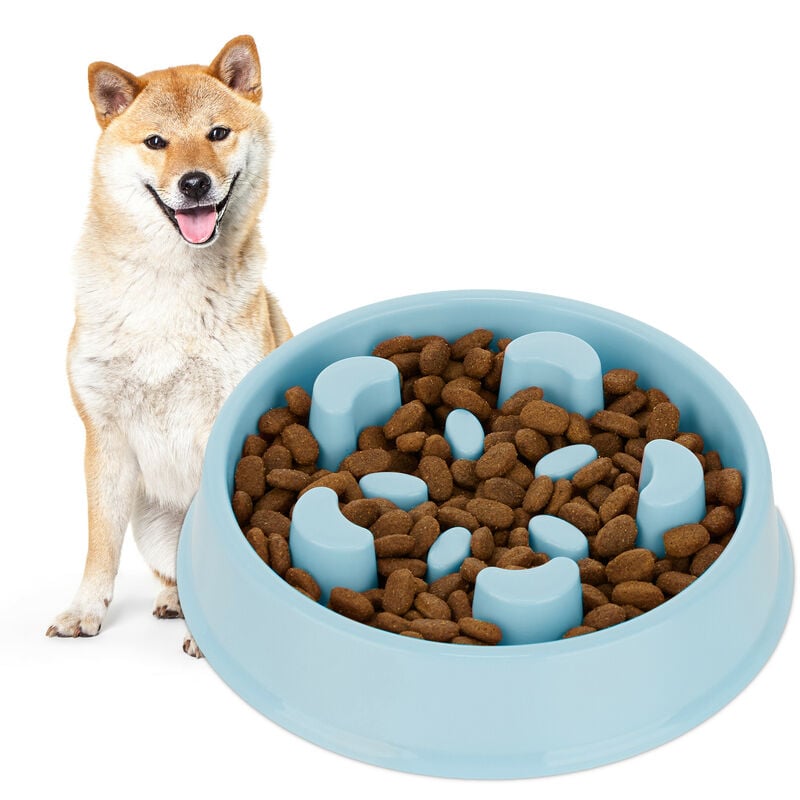 Relaxdays Slow Feeder Bowl, Anti Gulping, Food for Dogs, 600 ml, Eat Slowly, Dishwasher Safe, Spiral, Blue