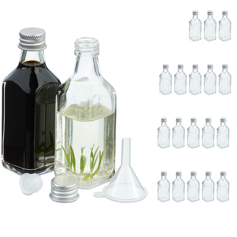Relaxdays - Small Bottles, Set Of 20, 50 Ml, Glass Bottles For Filling, Screw Cap & Cork, Transparent/silver