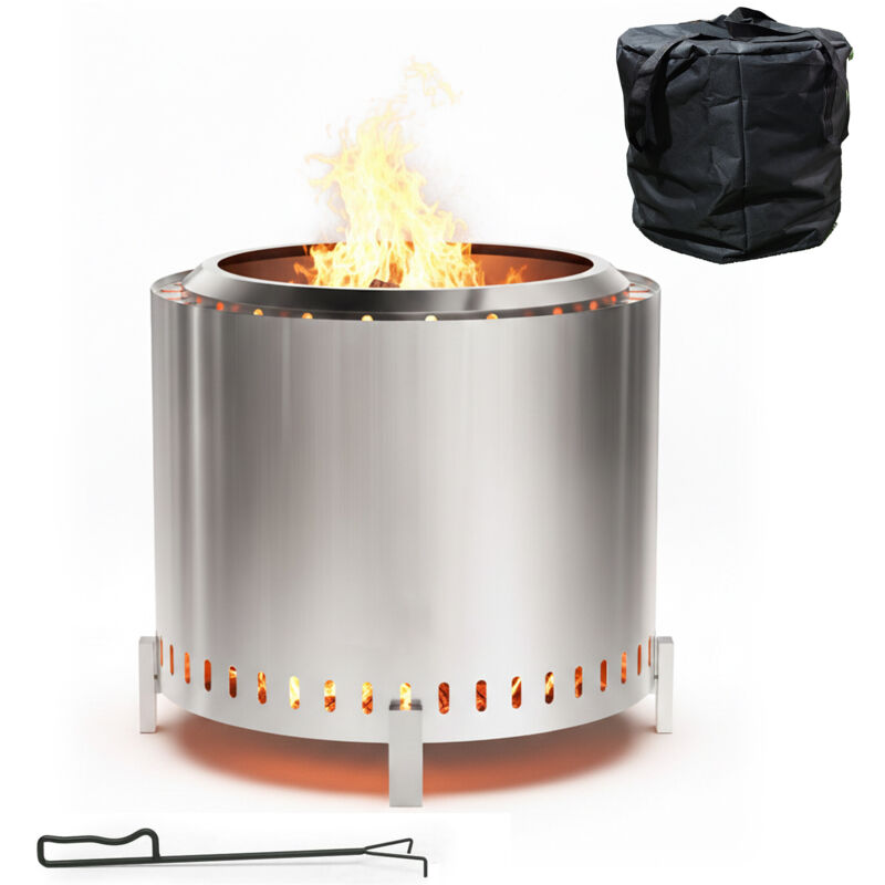 Relaxdays Smokeless Fire Bowl, Stainless Steel, Hxd 45 X 49 Cm, Stand & Ash Tray, Silver