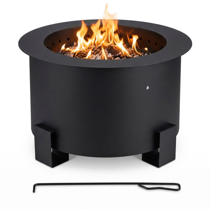 Relaxdays Smokeless Fire Bowl, Steel, Hxø 34x56 Cm, Double-walled, With Poker, Black