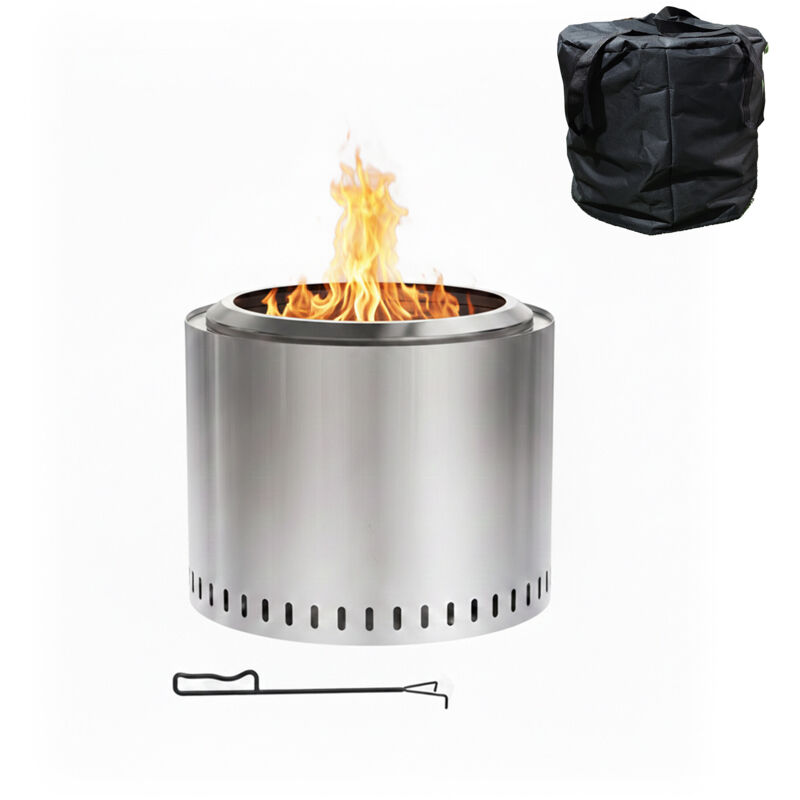 Relaxdays Smokeless Fire Pit, Stainless Steel, Hxd 40.5 X 49 Cm, Base & Ash Tray, Silver