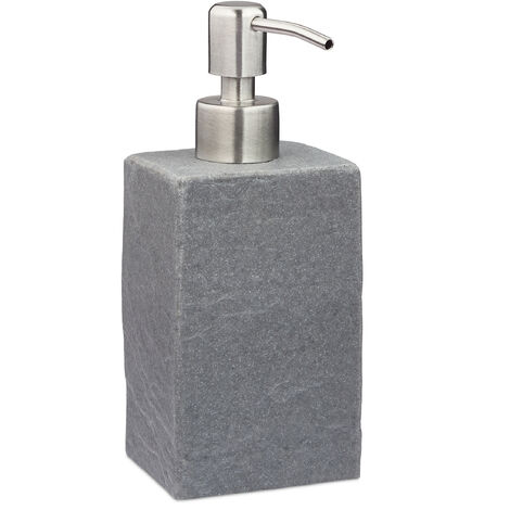 Relaxdays Soap Dispenser, 200 ml, Refillable, Bathroom, for Liquids & Lotions, Polyresin, Stainless Steel Pump, Grey