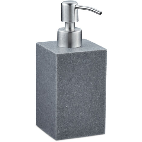 Relaxdays Soap Dispenser, Rectangular, 300 ml, Refillable, Bathroom, for Liquids, Polyresin, Stainless Steel Pump, Grey