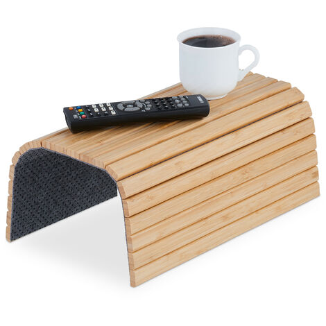Relaxdays Sofa Arm Tray, Armrest Tray, Bamboo, Table for Couch and Sofa, WxD: 42 x 34 cm, Sofa Tray, Foldable, Natural