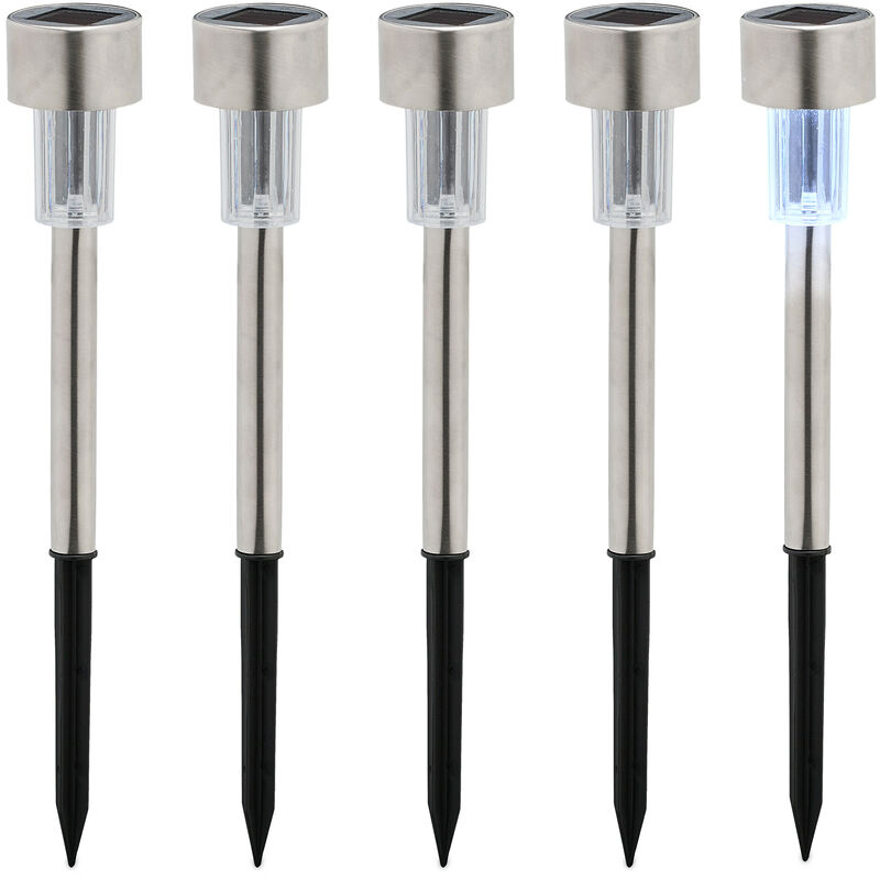 Relaxdays Solar Lights, Set Of 5, Cool White, Waterproof, With Sensor, Led Garden Lighting, 31 X 4.5 Cm, Silver/black