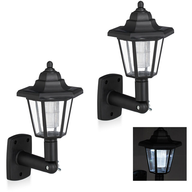 Relaxdays - Solar Wall Lantern In A Set Of 2, Vintage Outdoor LED Solar Lamps, Energy-saving, Waterproof, Black