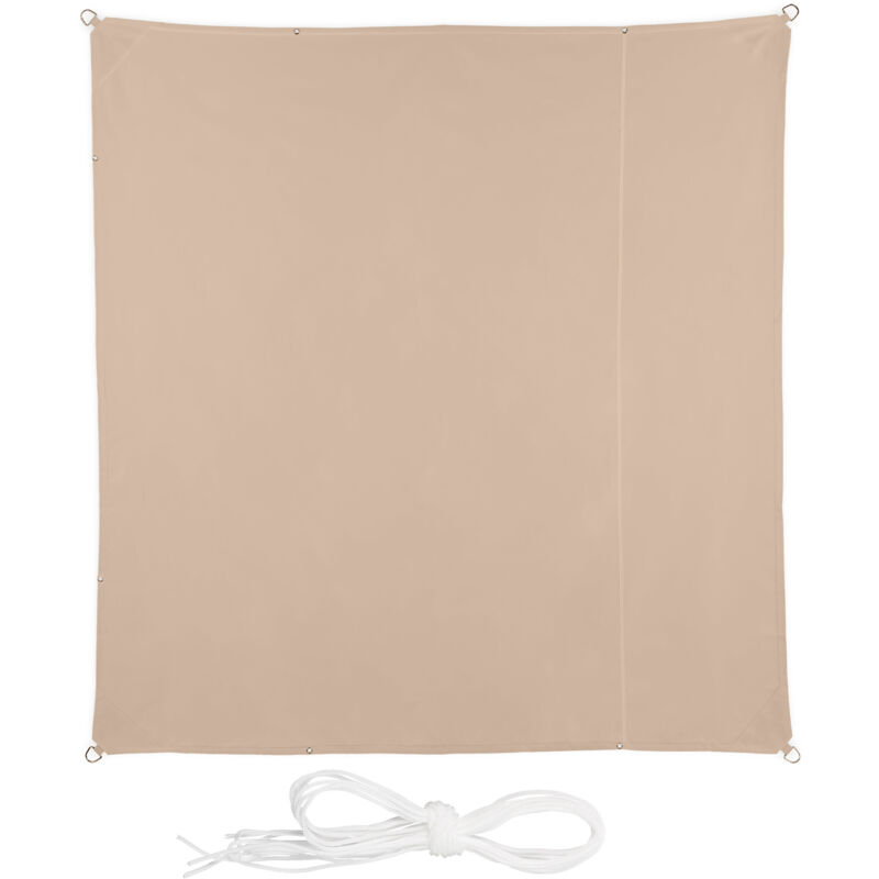 Relaxdays Sonnensegel, 3, 5 X 3, 5 M, Wasserabweisend, Polyester, Spannseile, Segeltuch Quadratisch, Garten, Balkon, Beige