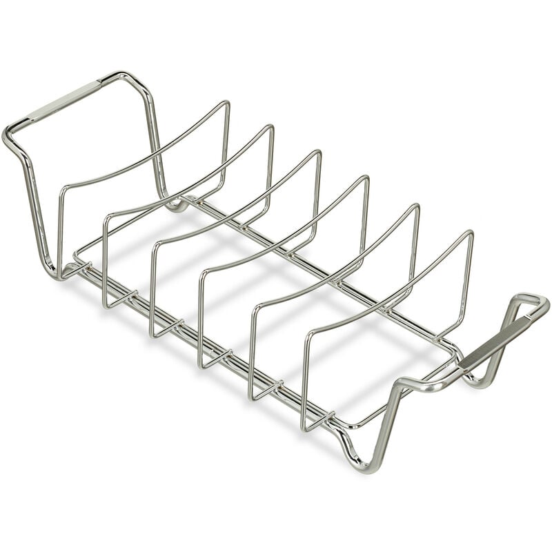 Relaxdays - Support à côtelettes, panier pour rôtis, 2 en 1, multifonctionnel, acier carbone, soirée barbecue, bbq, argenté