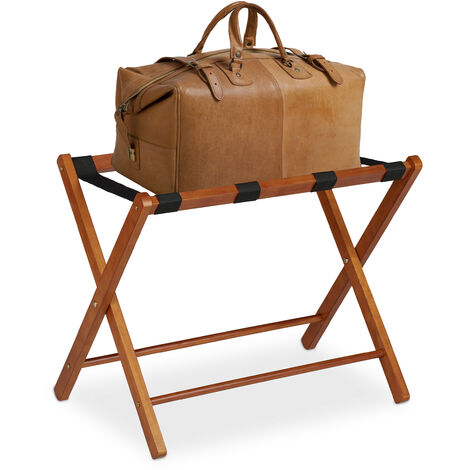   Soporte para maletas madera, Reposa maletas plegable, Porta equipajes, 54,5 x 66 x 44 cm, Color marrón natural