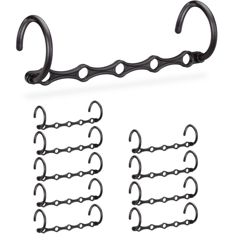 Space Saver Clothes Hanger, Set of 20, Hook Organiser for 5 Pieces, Horizontal or Vertical Use, 37 cm, Black - Relaxdays