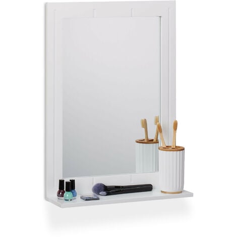 Relaxdays Specchio da Parete da Bagno, con Mensola, Specchiera Rettangolare con Ripiano, HLP: 55 x 40 x 12 cm, Bianco