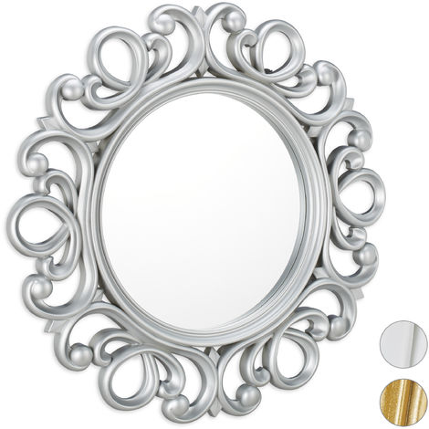   Specchio Decorativo Rotondo, da Parete, con Cornice, Ingresso, Bagno, Camera, Salotto, Ø 50 cm, Argento