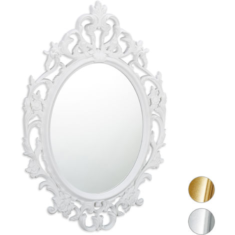 Relaxdays Specchio Vintage Barocco, Specchio Ovale da Parete, Specchio Antico, Design moderno, bianco
