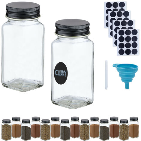 25 Pcs Glass Spice Jars- Square Glass Containers With Square Empty Jars  4oz, Airtight Cap, Chalkboard & Clear Label, Shaker Insert Tops and Wide