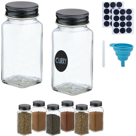 25 Pcs Glass Spice Jars- Square Glass Containers With Square Empty Jars  4oz, Airtight Cap, Chalkboard & Clear Label, Shaker Insert Tops and Wide  Funnel - Complete Organizer Set