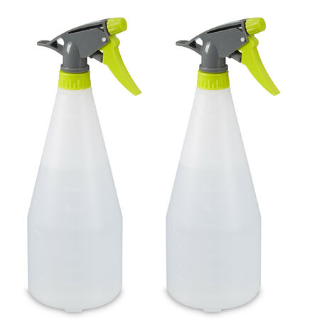Relaxdays Spray vide, lot de 2, brume et jet, gradué, rechargeable, plastique, pulvérisateur 1 l, vaporisateur, blanc
