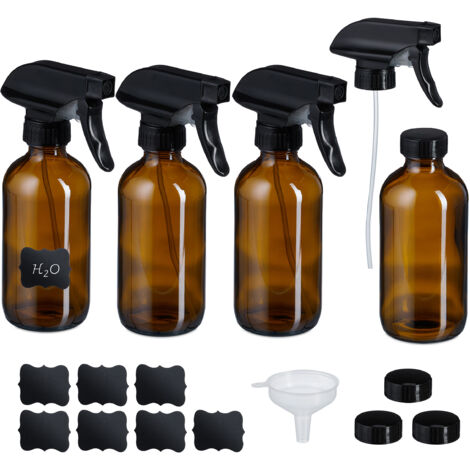 Relaxdays Spray vide, lot de 4, polyvalent, pour l'entretien des cheveux ou des plantes, 500 ml, marron et noir
