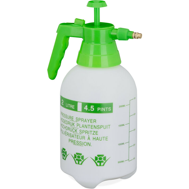 Spruzzatore a Pressione da 2 l, Ugello Regolabile, Nebulizzatore Acqua e Diserbante, da Giardino, Bianco Verde - Relaxdays