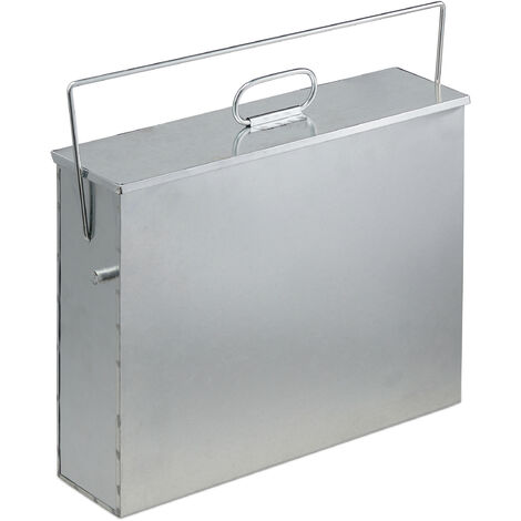 Relaxdays Square Ash Bucket with Lid, 15l, Galvanised Steel, Bin for Fireplace/Barbecue/Oven, HWD: 42x44.5x12 cm, Silver