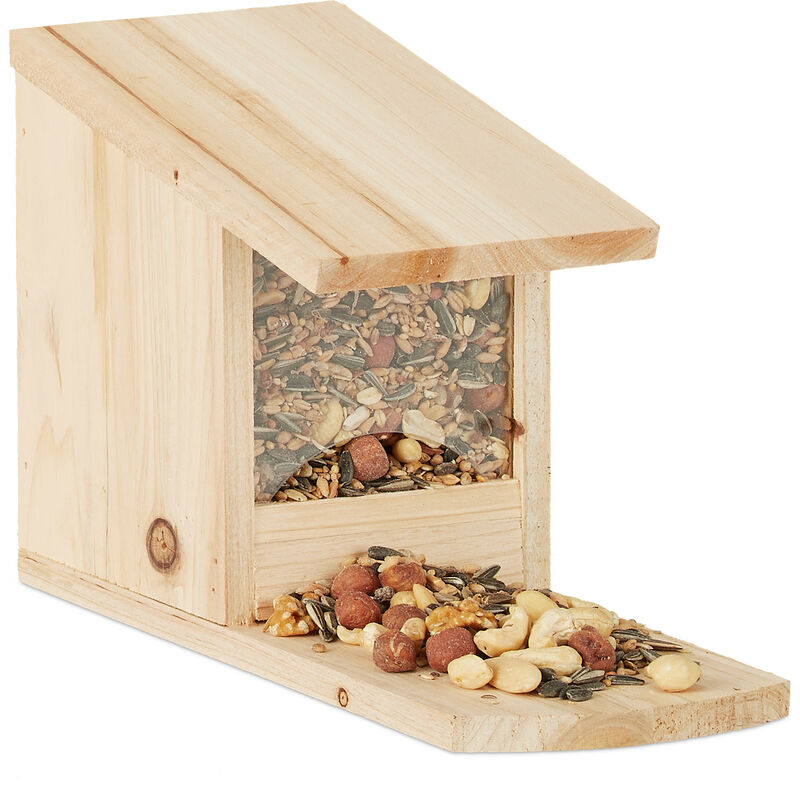 Relaxdays - Squirrel Feeder for Placing, Wood, Weather-Resistant, HxWxD: ca 17.5 x 12 x 25 cm, Natural